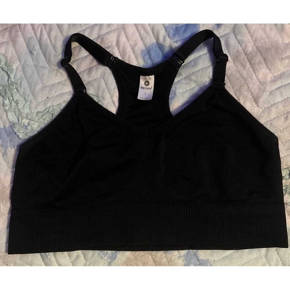 90 Degree Reflex Black Seamless Microfiber Medium Impact Sports Bra, Large